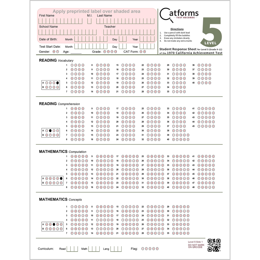 Level 5 Response Sheet & Scoring